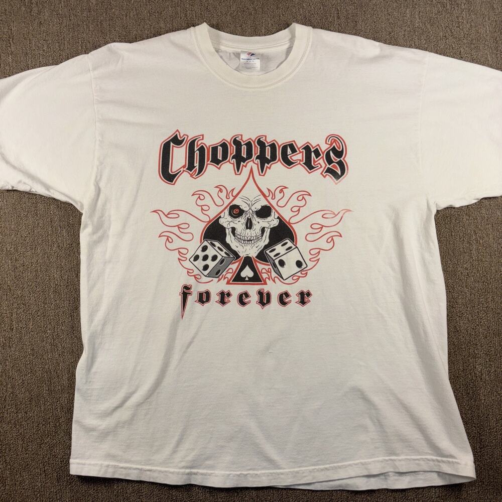 Vintage Choppers Forever Men’s T-shirt XL White Skull Motorcycle